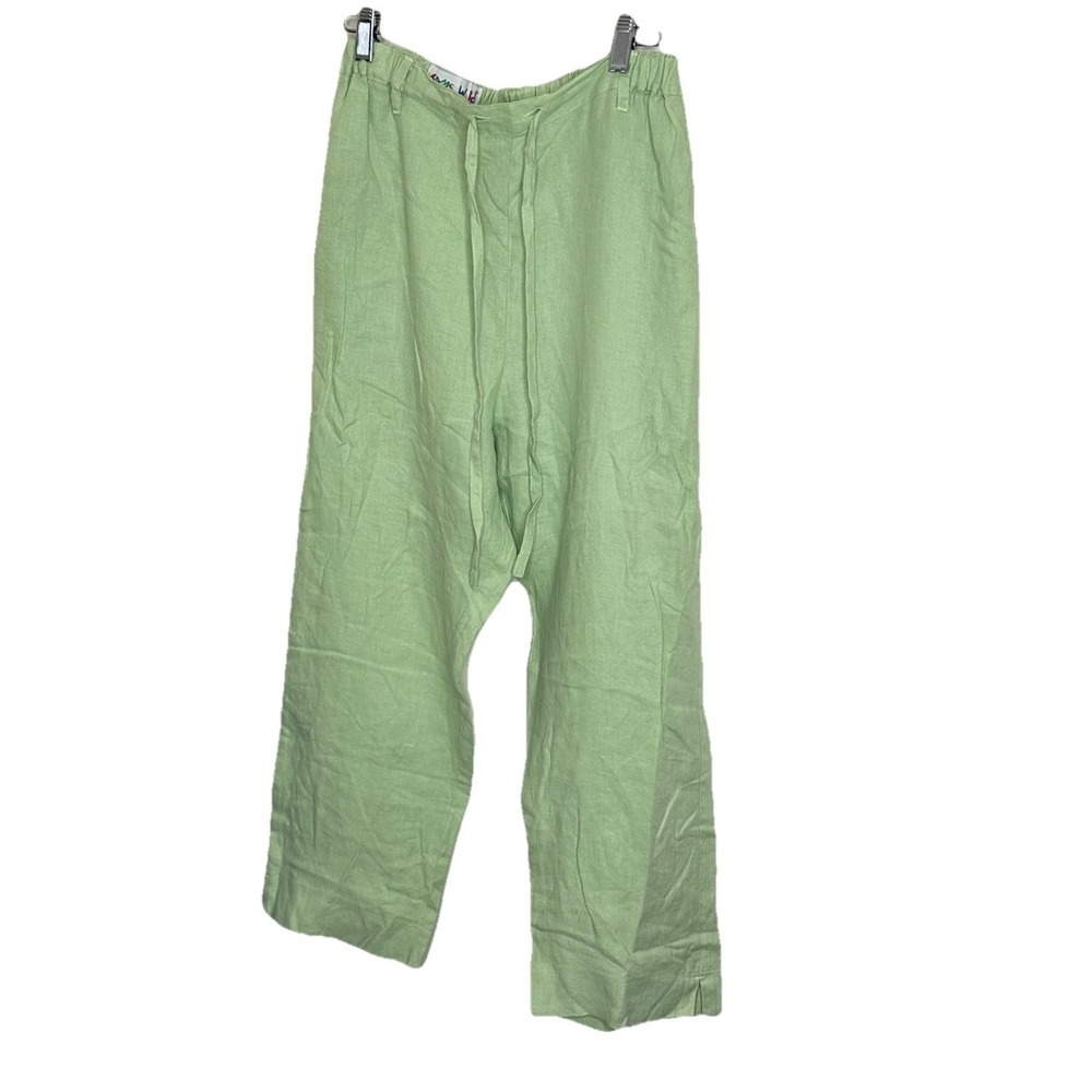 Vtg Jams World Linen Pull On Crop Pants Small Green Drawstring Waist Resort Wear